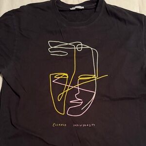 Zara Black Tee with Abstract Line Art